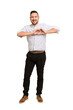 © Asier - Full body adult latin man cut out isolated smiling and showing a heart shape with hands.