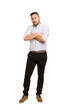 © Asier - Full body adult latin man cut out isolated suspicious, uncertain, examining you.