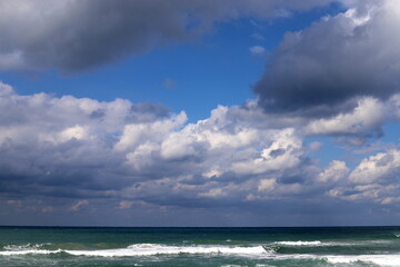 Rain clouds in the sky over the Mediterranean Sea in northern Israel.
