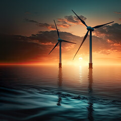 renewable energy with wind turbines on the sea. generative ai