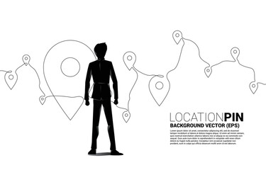 Poster - Vector Silhouette of businessman with Travel Network Pin mark from single line. concept of travel route location and journey