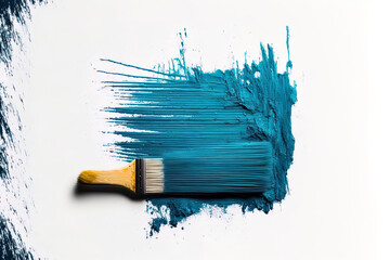 Poster - grungy blue brushstrokes solitary oil painting on a white backdrop. Generative AI