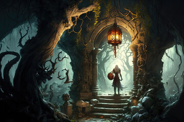 Wall Mural - fantasy scene, the treasure at the end of a dungeon. sketch art for artist creativity and inspiration. generative AI