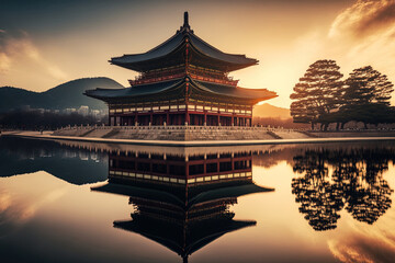 Wall Mural - Gyeongbok Palace, a landmark of Seoul, South Korea, is located in the city. Generative AI