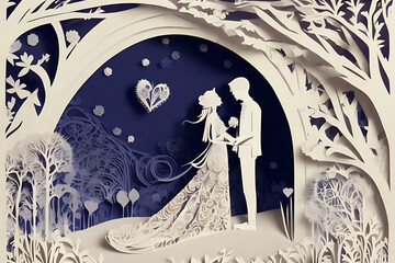 paper cut romantic artistic valentines wedding engagement card design