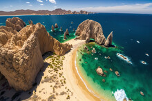 Aerial Image Of Lands End, The Southernmost Point Of The Baja California Peninsula, And El Arco De Cabo San Lucas, Baja California Sur, Mexico. Generative AI
