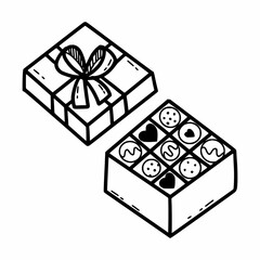 Wall Mural - Box of chocolates. Sweet gift. Vector doodle illustration.