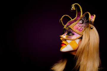 Wall Mural - close up portrait of beauty young woman in venice mask