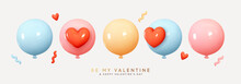 Set Of Round Helium Balloons In Soft Pastel Colors. Festive Decorative Element In Realistic 3d Design. Decor For Valentine's Day, Wedding And Birthday. Vector Illustration