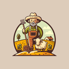 Farmer man logo mascot, agriculture farm icon