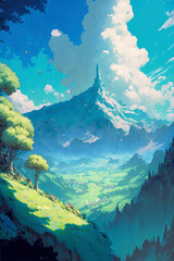 Wall Mural - a tranquil valley between mountains