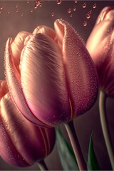 Poster - Pink tulips with dew drops