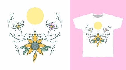 Feminine flower hand drawn t shirt and apparel design concepts