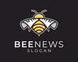 Bee Honey Insect Yellow Fly Wing Newspaper Paper News Sheet Cartoon Mascot Smart Vector Logo Design