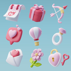 3d Vector icon set of Valentine's day and love anniversary, Valentine's Day Concept.