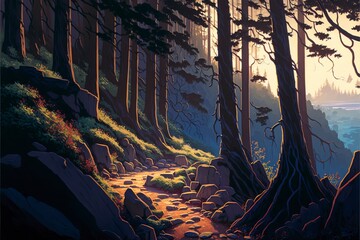 Wall Mural - Forest Fog sunset