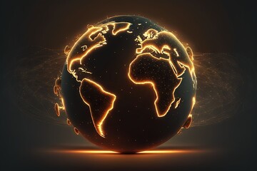  a glowing earth globe with a dark background and a yellow glow around it, with a black background and a yellow glow around it, with a yellow border, and a black background,. Generative AI