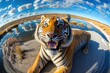  a tiger is laying down in a pool of water with its mouth open and it's mouth wide open and it's mouth wide open, with its mouth wide open, with its mouth wide wide open Generative AI