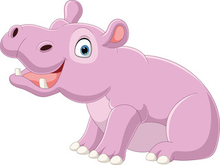 Sticker - Cartoon funny baby hippo sitting