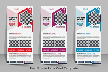 Wall Mural - Corporate real estate agency rack card or dl flyer template design in vector