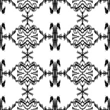 Ethnic Ikat Design. Black, White Floral Shape Fig.
Ikat Pattern Ethnic Textile Tribal American Aztec Fabric Geometric Motif Native Boho Bohemian Carpet India Asia Illustrated , Set Of Patterns