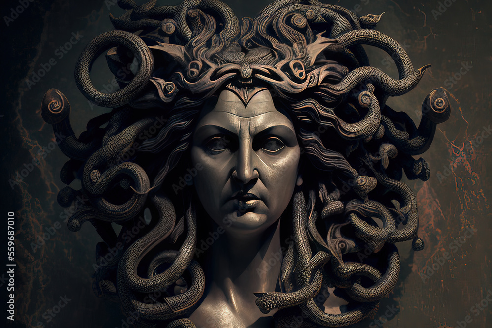 A portrait of the face of medusa created with generative Ai