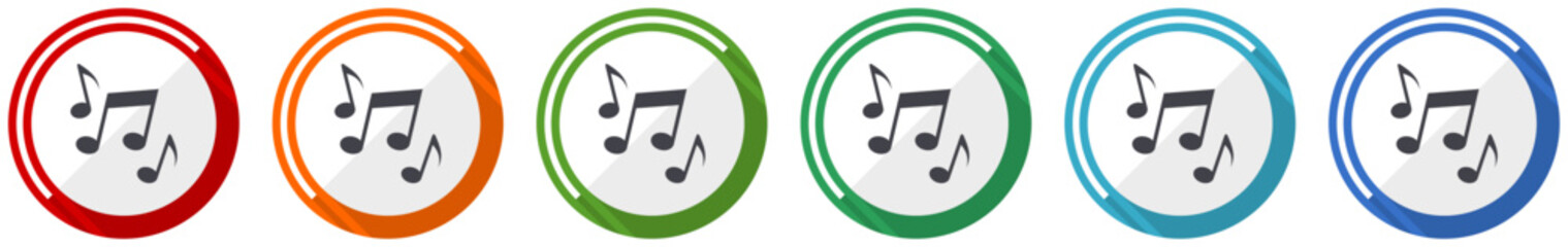 Poster - Music, sound, musical, melody icon set, flat design vector illustration in 6 colors options for webdesign and mobile applications