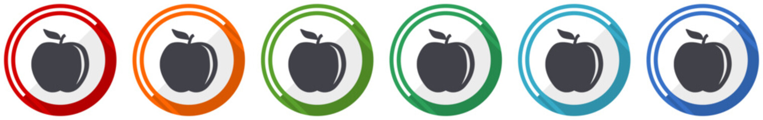 Fototapete - Apple icon set, flat design vector illustration in 6 colors options for webdesign and mobile applications