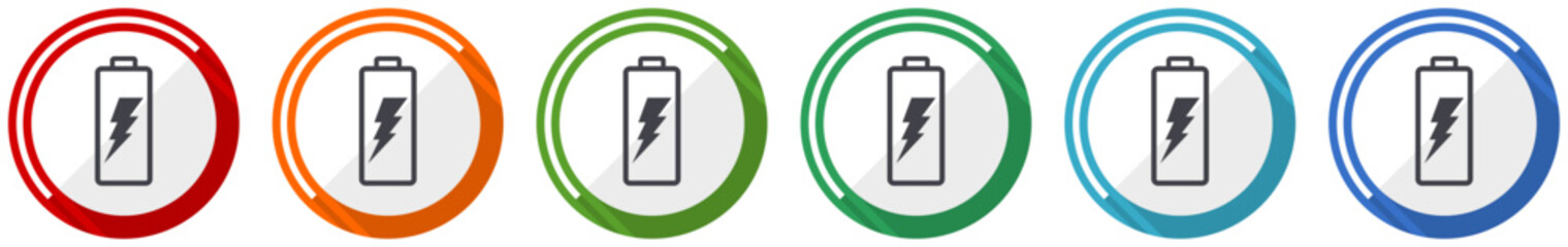 Aufkleber - Battery icon set, flat design vector illustration in 6 colors options for webdesign and mobile applications