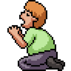 Poster - pixel art man beg pray