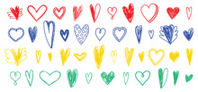 Heart Sketch. Pencil Drawing Romantic Illustration. Colorful Pen Or Marker Love Symbol Set
