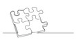 continuous line drawing of four puzzle pieces connected together as problem solution metaphor PNG image with transparent background