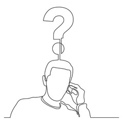 Wall Mural - continuous line drawing man talking on cell phone with question PNG image with transparent background