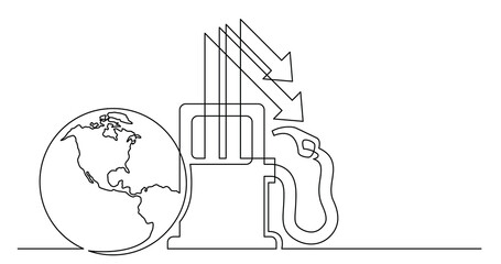 Wall Mural - continuous line drawing of world planet with gas low prices icon PNG image with transparent background