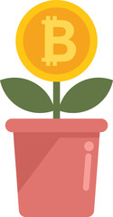 Wall Mural - Crypto plant pot icon flat vector. Bitcoin money. Digital financial isolated