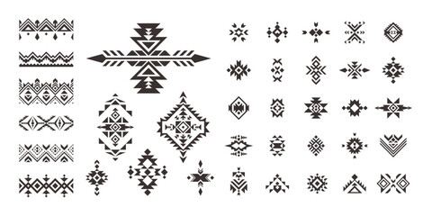 Wall Mural - Set of Tribal decorative elements isolated on white background. Ethnic collection. Aztec geometric ornament.