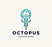 Minimalist Cool Line Octopus Animal Symbol Technology Underwater Giant Wildlife Creative Vector Logo Design