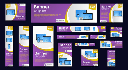 Wall Mural - modern technology web banner template design set. horizontal, vertical, square ad banners layout.