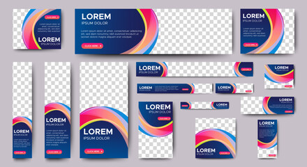 abstract banner design web template set, horizontal header web banner. modern gradient blue cover he