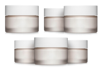 Wall Mural - Collection of white cosmetic cream jars, isolated on white background