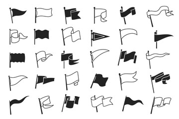 retro pennant white and black flags, banner pendants on flagpoles, vector icons. sport camp or unive