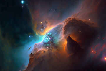 Fototapete - Large view of a colorful dark nebula in space. Cosmic background with bright shining stars, galaxies and deep universe. Generative ai