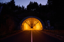 Highway Tunnel Entrance At Night