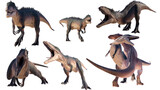 set Carcharodontosaurus dinosaur isolated on blank background PNG ultra high resolution