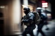 SWAT squad on the move, blurred motion. Photorealistic illustration. Generative art	