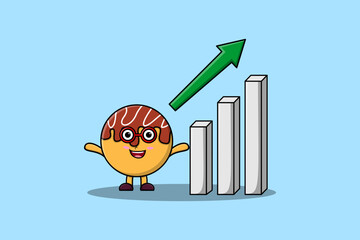 Wall Mural - Takoyaki cute businessman mascot character with a deflation chart cartoon style design