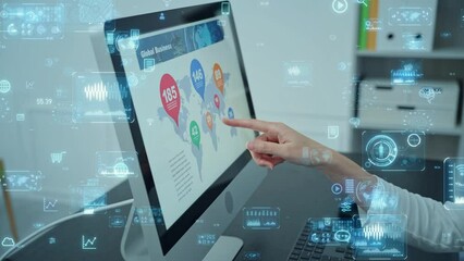 Fototapete - PC user and Digital data concept. Digital transformation. Information communication technology.