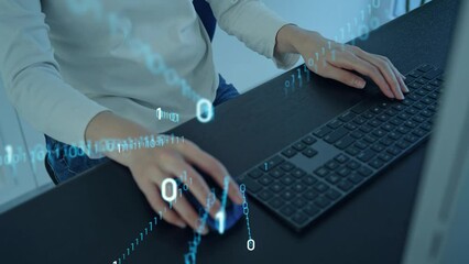 Poster - PC user and digital data concept. Digital transformation. Information communication technology.