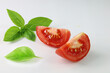 pomidor na białym tle, tomato and basil on a white background