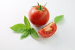 pomidor na białym tle, tomato and basil on a white background